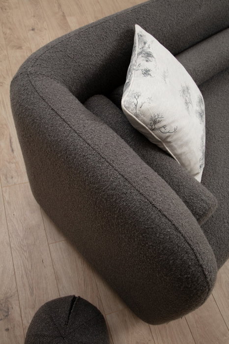 Atelier Del Sofa Sofá 3 Plazas Victoria Grey Bouclette Tela Poliéster Gris Patas Nogal 228x90x74 cm